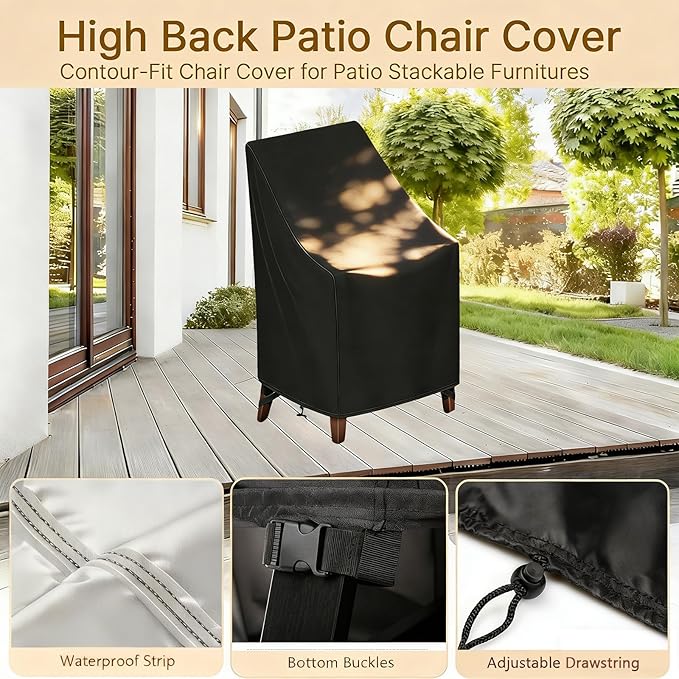 High Back Patio Chair Cover,Waterproof Covers for Stackable Dining Chairs,Outdoor Patio Furniture Seating Set Shield (25.6" L x 29.5" W x 47"H,2-Pcs)