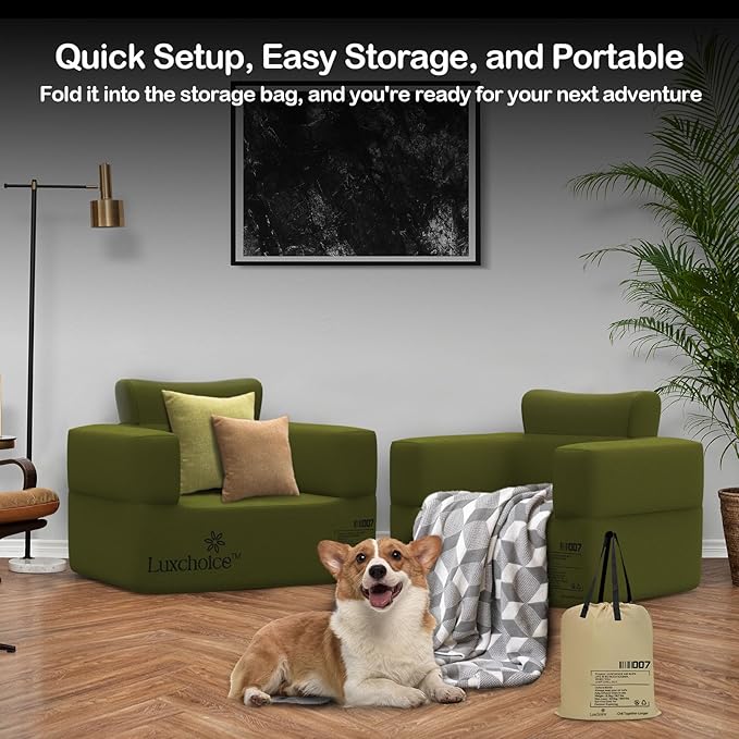 Inflatable Couch Premium Oxford Cloth Inflatable Sofa with Built-in Pump Rechargeable Portable Blow Up Couch for Camping Outdoor Travel Home Guests Backyard Patio | Durable Fabric, Easy Inflation, Waterproof, Puncture Resistant, Luxury Stylish