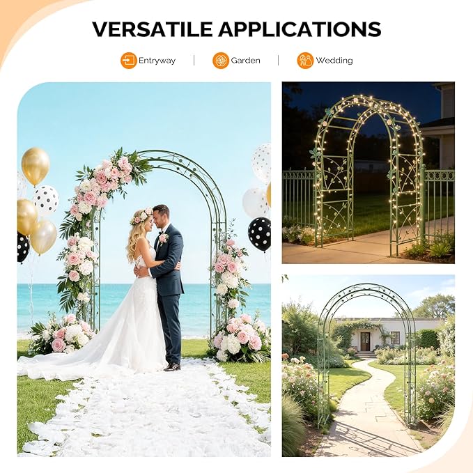 VINGLI Garden Arbor, Arch for Wedding Ceremony Party, Christmas Garden Decor Steel Garden Trellis for Plant Climbing, Pergola for Garden, Backyard, Lawn (Arch Top, Olive Green)