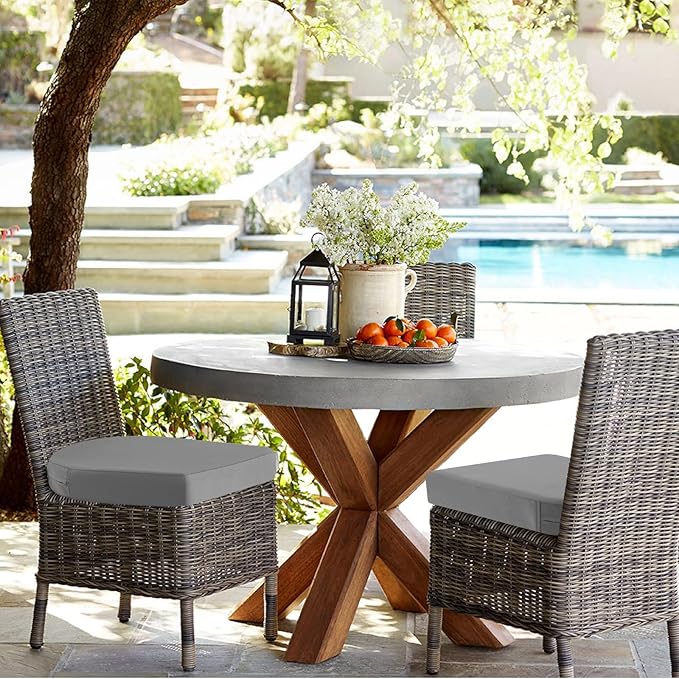 idee-home Outdoor Chair Cushions Set of 4, Thick 19" x 19" x 3" Patio Chair Cushions for Outdoor Furniture Waterproof with Ties, Seat Cushion, Chair Pads Dining Chair Grey