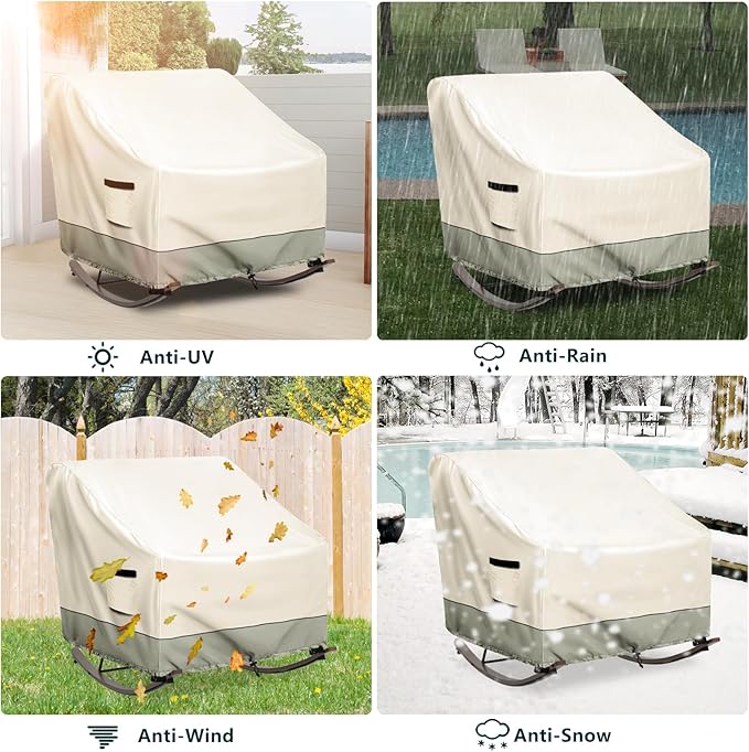 Outdoor Rocking Chair, Indoor Heavy Duty Waterproof Papasan Rocking Chair Cover with Split Zipper,Easy to use,White&Grayish Green