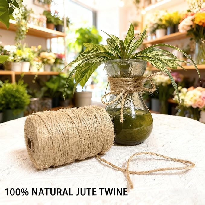 3mm 328 Feet Natural Jute Twine, for Crafts Gift, Craft Projects, Wrapping, Bundling, Packing, Holiday Packaging Twine, Gardening and More, Jute Rope to Use Around The House and Garden