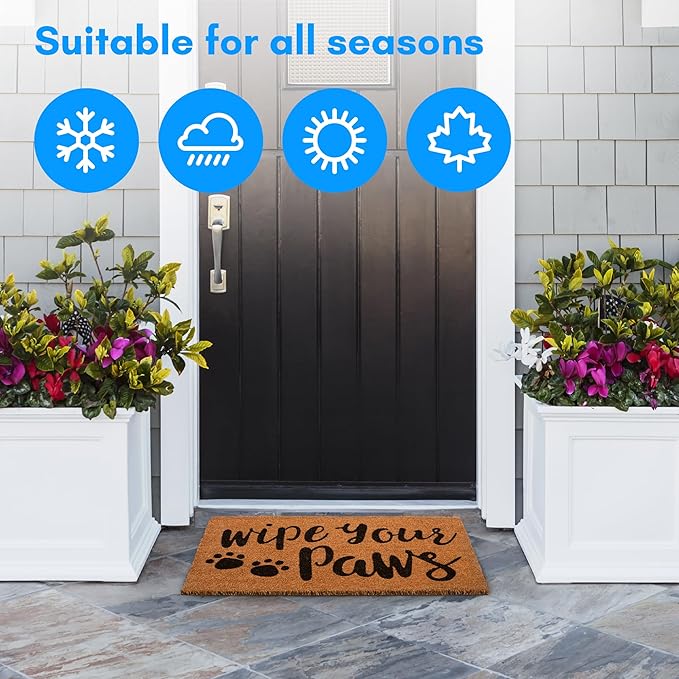 PLUS Haven Coco Coir Door Mat with Heavy Duty Backing, Wipe Your Paws Doormat, 17.5" x 30" Size, Easy to Clean Entry Mat, Beautiful Color and Sizing for Outdoor and Indoor uses, Home Décor