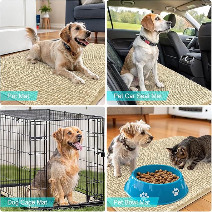 OLANLY Dog Door Mat for Muddy Paws 59x35, Absorbs Moisture and Dirt, Absorbent Non-Slip Washable Doormat, Quick Dry Chenille Mud Mat for Dogs, Entry Indoor Entryway Carpet for Inside Floor, Sand
