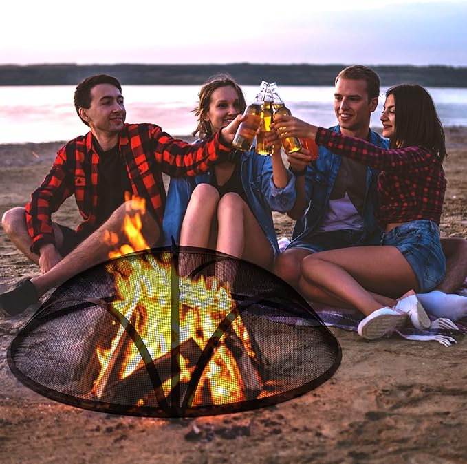 WeCooper 36In Reinforced Steel Round Fire Pit Screen Cover,Outdoor Patio FirePit Spark Screens,Heavy Duty Steel Mesh Fire Pit Ember Lid with Handle