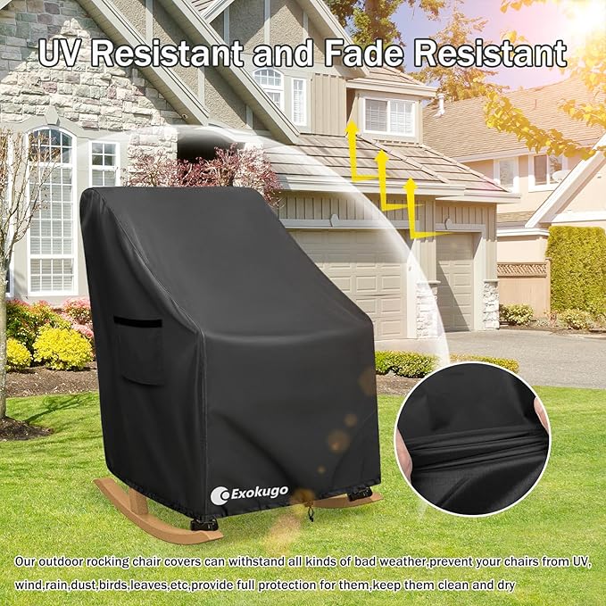 Rocking Chair Cover 2 Pack 600D Heavy Duty Waterproof - Patio Furniture Covers for Outdoor Rocking Chairs - All Weather Protection 27x34x45 Inches Black