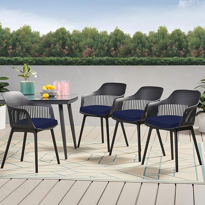 Outdoor Chair Cushions Set of 4, 17 x 16 Inch Patio Chair Cushions for Outdoor Furniture, Water Resistant, Non-Slip Ties (Navy Blue)