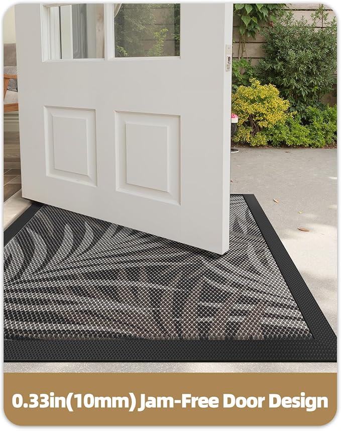 Color&Geometry Small Outdoor Mats with Leaf Design for Front Door All Weather, 17"x30" Non Slip Outside Door Mats, Dirt Trapping Waterproof Doormat Outdoor Entrance