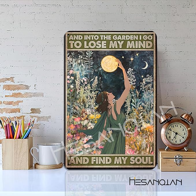 Funny Garden Metal Signs "And Into The Garden I Go To Lose My Mind" Yard, Backyard, Patio Rustic Gardening Decor, 8 x 12 Inch