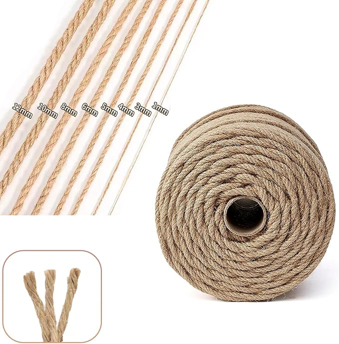 ARISKEY Natural Jute Twine 4mm,328ft String Rope for Crafts Suitable for DIY and Weaving Projects,Gardening Purposes and Outdoor Heavy-Duty Use