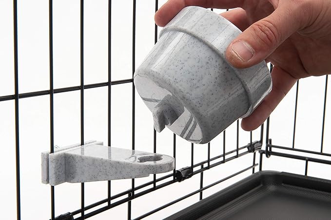 Lixit Kennel Cage Water Bowl Hanging - Non Spill Dog Crate Bowls - Durable Crate Water Bowl for Pets - Securely Attaches to Cage for Convenient Feeding and Drinking (10oz, Granite)