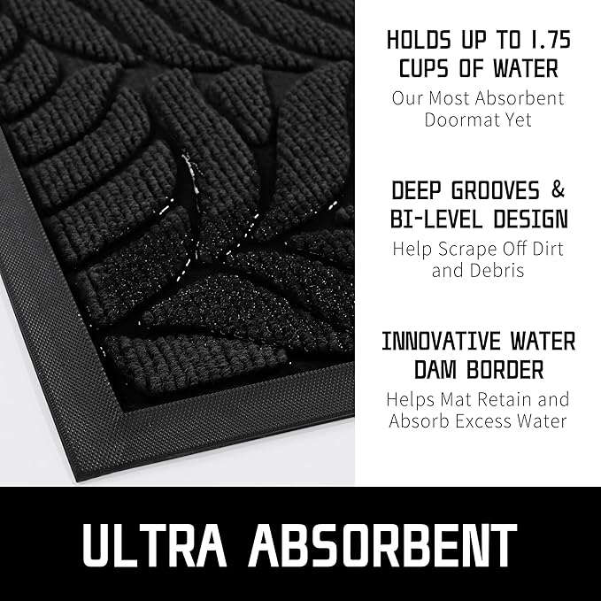 Yimobra 60x36 Large Door Mat Outdoor Indoor, All-Season Waterproof Door Mat Outside Entrance, All-Weather Non-Slip Outside Doormat for Garage Patio Entryway, Black