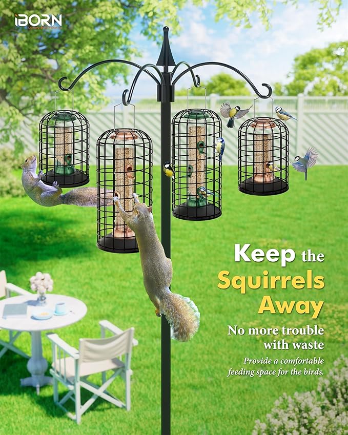 iBorn Bird Feeders Hanging - Squirrel Proof Bird Feeders for Outdoors, Pigeon Proof Caged Feeder, Heavy Duty All Metal Copper 14 Inch, Hanging Cage Feeder for Mix Seed Blends & Garden