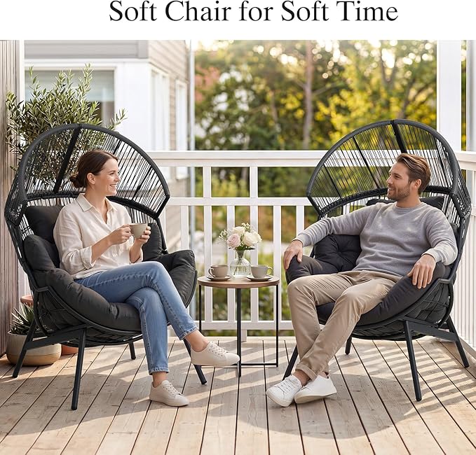 ONBRILL Egg Chair for Outdoor & Indoor, Patio Wicker Chair with Thick Cushion, Oversized Rattan Chairs for Balcony, Porch & Backyard, 550 LBS Heavy Duty & Comfy Basket Chairs for Living Room, Bedroom