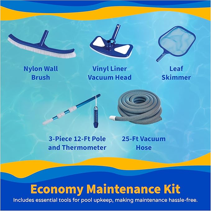 Blue Wave Montilla 12-ft x 24-ft Oval 52-in Deep Above Ground Swimming Pool – Steel Wall & Top Rails, Sand Filter, Skimmer, Liner, A-Frame Ladder & Maintenance Kit – Complete Outdoor Pool Accessories