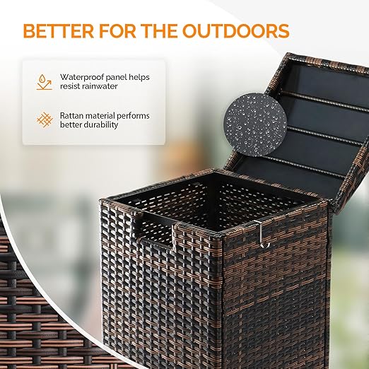 33 Gallon Outdoor Wicker Trash Bin,Wicker Patio Trash Bin, 33 Gallon Rattan Trash Can with Lid for Porch Backyard Deck Patio Poolside, Brown