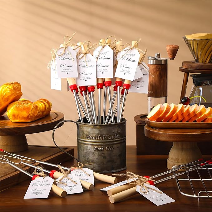 12 Sets S'mores Sticks Kit Extendable Roasting Cotton Candy Stick for Fire Pit Camp Bachelorette Decorations One Happy Camper Birthday Party Favor for Wedding Camping Campfire Bonfire Supplies