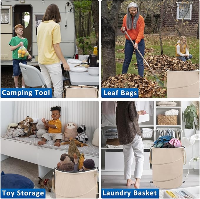 24 Gallons Collapsible Reusable Bags with Gloves, Camping Trash Can with Lid, Pop Up Garbage Can for Outdoor, Large Capacity Leaf Bags for Yard, Lawn, Reusable Garden Garbage Bag - Brown