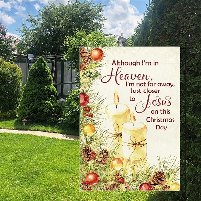 Christmas In Heaven Memorial Christmas Garden Flags for Outside Xmas Winter Holiday Outside Outdoor Lawn Patio Decorations Yard Flag Double Sided 12x18 Inch
