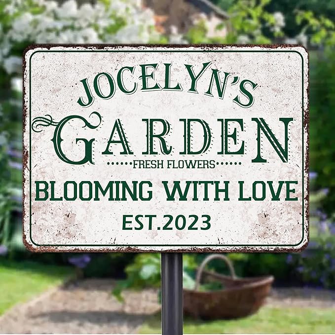 Custom Metal Signs with Name Made in USA Personalized Vintage Garden Sign Waterproof Vintage Decorative Metal Print for Wall Decor Customized Home Garden Ideas Gifts Artwork Prints for Yard Ourdoor