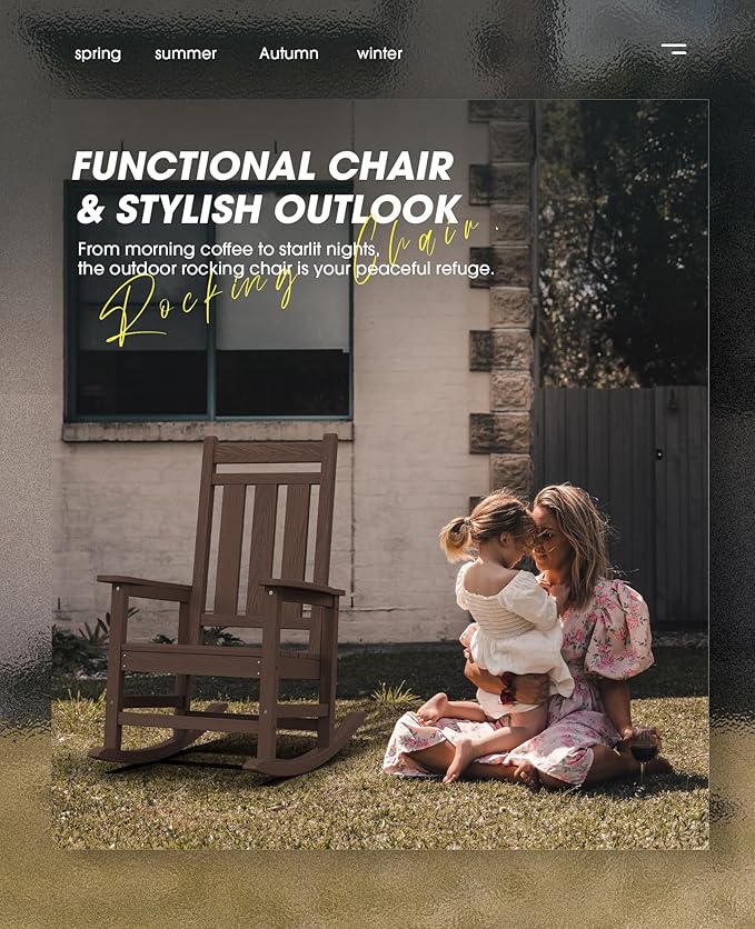 KINGYES Outdoor Rocking Chair Set of 2, All-Weather Patio Rocking Chairs for Porch, HDPE Rocking Outdoor Chairs with High Back for Adult, Heavy Duty Outdoor Patio Rockers for Garden, Lawn, Coffee