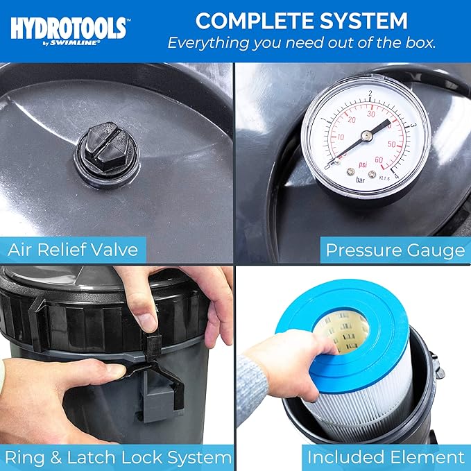 SWIMLINE HYDROTOOLS Model 76101 Sure-Flo Above-Ground Pool Cartridge Filter System - 100 Sq. Ft. Filtration Area, 1.2 THP, 4,980 GPH, 110V/60Hz Single Speed Pump for Pools up to 21,000 Gallons