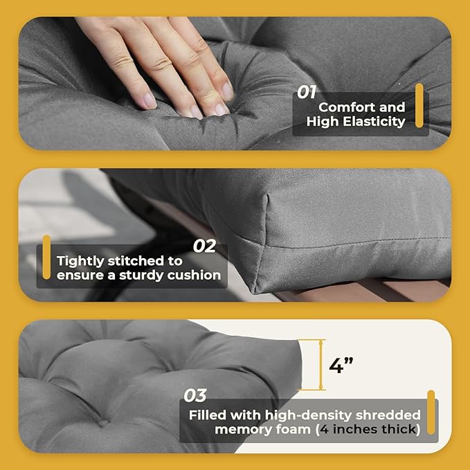 All Weather Wicker Chair Cushions of 3 Pieces, Waterproof Outdoor Wicker Chair Cushion for Patio Furniture Loveseat Settee Bench, 1 Loveseat and 2 U-Shaped Thickened Cushions, Grey