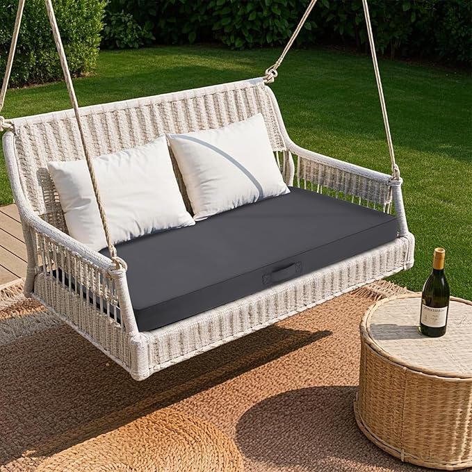 SHACOS Outdoor Bench Cushions 42 x 16 x 3.2 Inch Thick Bench Cushion, Waterproof Fade-Resistant Removable Cover with Ties Piping Edge, Bench Seat Cushions for Swing Patio Porch Furniture, Dark Gray