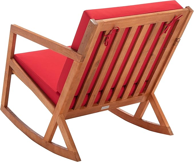 Safavieh Outdoor Collection Vernon Wood Cushion Rocking Chair PAT7013R, Natural/Red
