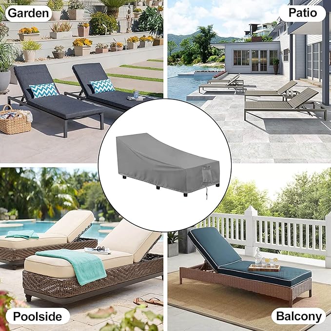 OutdoorLines Outdoor Waterproof Patio Chaise Lounge Chair Cover - UV Resistant Lounger Covers Heavy Duty Weatherproof Patio Sofa Furniture Covers, 2 Packs, 64Wx28Dx30H Inches, Gray