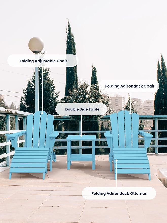 KINGYES Folding Adirondack Ottomans Set of 4 for Adirondack Chair, Light Blue