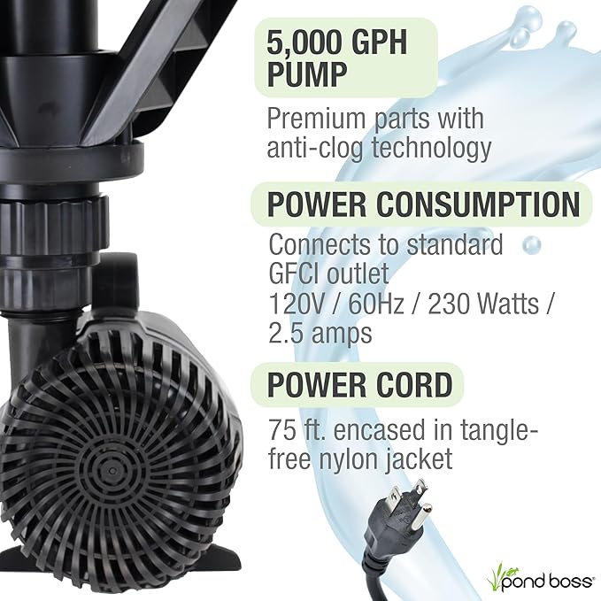 pond boss PRO Floating Fountain with Lights, 1/2 hp, 5000 GPH pump