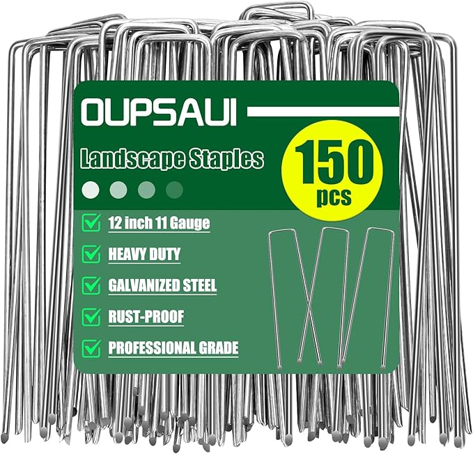 12 Inch 11 Gauge Galvanized Landscape Staples Stakes for Decoration, 12/25/50/100/150pcs Garden Metal Stakes for Weed Barrier Fabric, Fence Stakes, Tent Stakes (12in,150pcs)