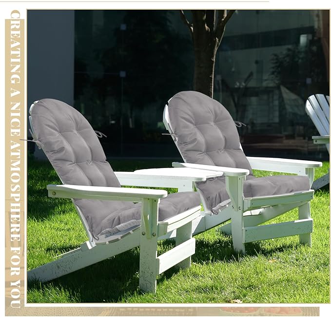 Geelin 4 Pcs Adirondack Chair Cushion High Back Patio Rocking Chair Cushion 44 x 19 x 4 Inch Tufted Weather Resistant Fade Resistant Seat for Patio Rocking Seat (Light Gray)