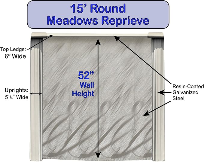 Lake Effect Pools 'Meadows' 15 ft Round Above Ground Swimming Pool | 52 Inch Steel Side Walls | Kit Includes: 25 Gauge Overlap Liner & Widemouth Skimmer
