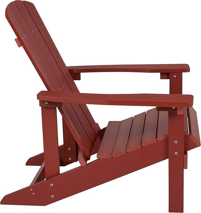 Flash Furniture Charlestown Poly Resin Adirondack Chair - Red - All Weather - Indoor/Outdoor - Set of 2