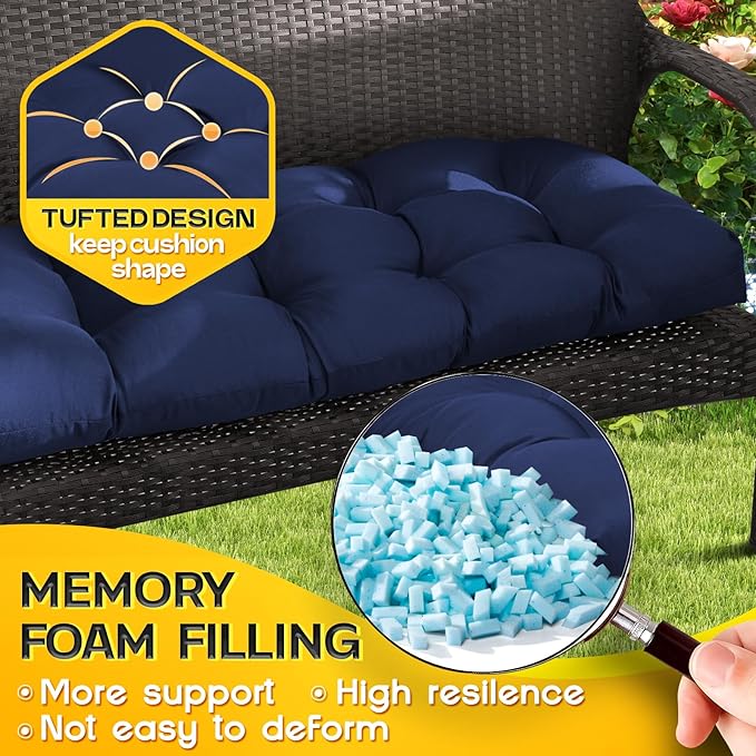 MAGIC ELEPHANT Outdoor Bench Cushion, Memory Foam Loveseat Cushion for Patio Furniture Wicker Chair, Settee Porch Swing Seat Cushion, 44 x 19 Inches (Blue)