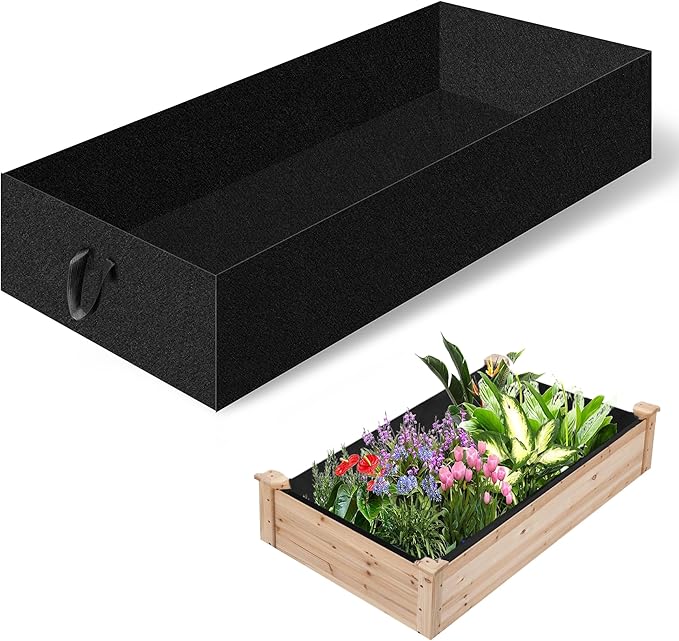 1PCS Raised Garden Bed Liner Fabric Raised Garden Bed Breathable Drainage Rectangle Grow Bags with Handles Fabric Garden Bed for Outdoor Garden Bed Holds Soil - 6ft x 3ft x 1ft