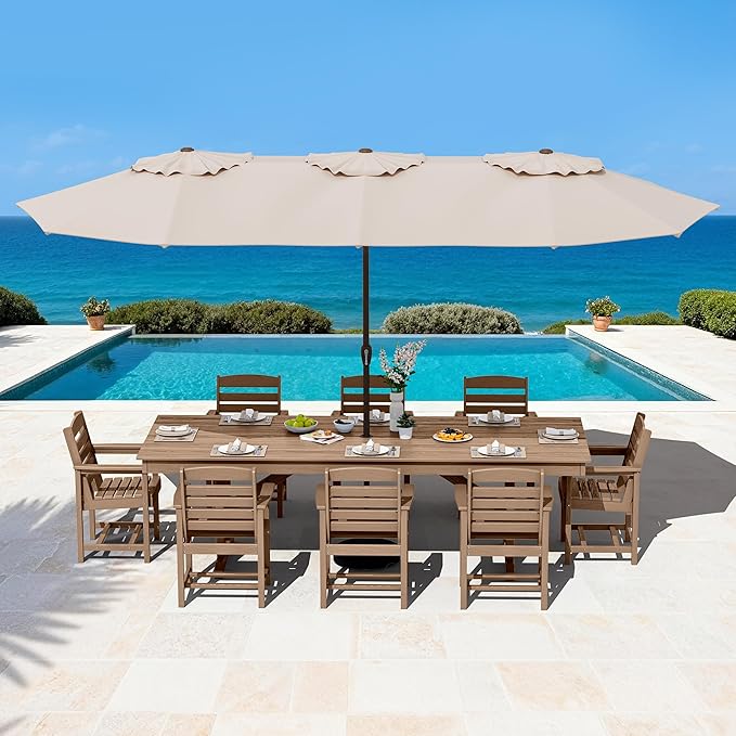 SERWALL Outdoor Dining Chairs Set of 4, All-Weather HDPE Patio Chair with 19.7" Widened Seat, for Backyard, Garden, Brown