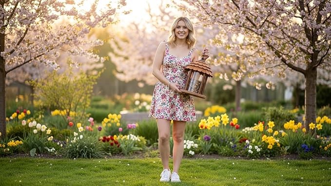 Gazebo Bird Feeder - Going Green Outdoor Garden Decorative Creation - 3 Lbs Capacity - Solid Cedar Wood Squirrel Proof Secure Lock, Assembling Needed