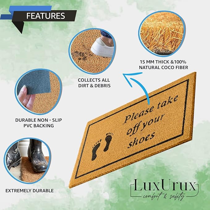 LuxUrux Welcome Mats Outdoor Coco Coir Doormat, with Heavy-Duty PVC Backing - Natural - Perfect Color/Sizing for Outdoor/Indoor uses. (24 x 36 Inch)