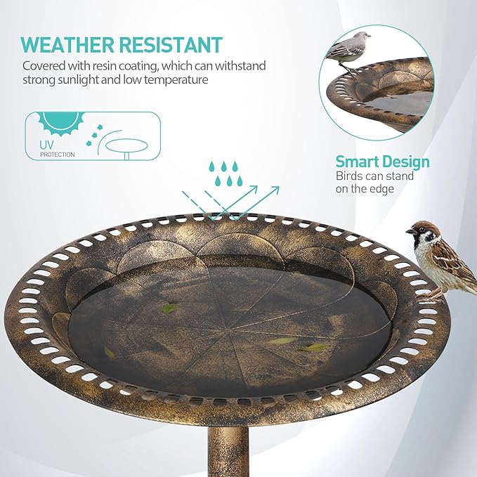 ZENY Outdoor Garden Bird Bath 28Inch Weather Resistant Polyresin Birdbath, Bronze