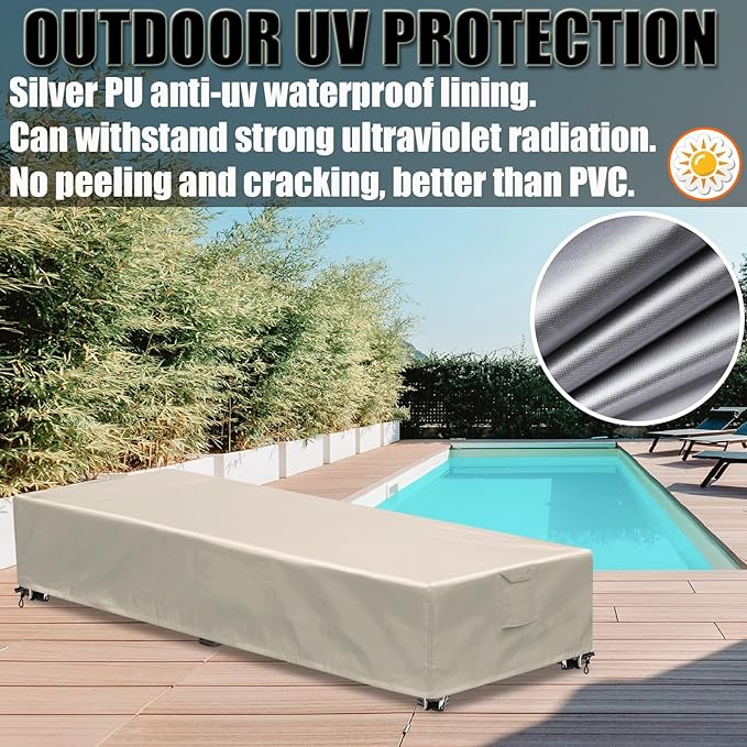 Outdoor Chaise Lounge Cover 2 Pack Patio Lounge Chair Covers Waterproof 600D Weather Resistant Material, UV Protection, Windproof Design Outside Furniture Covers 80" x 28" x 14" H,Beige