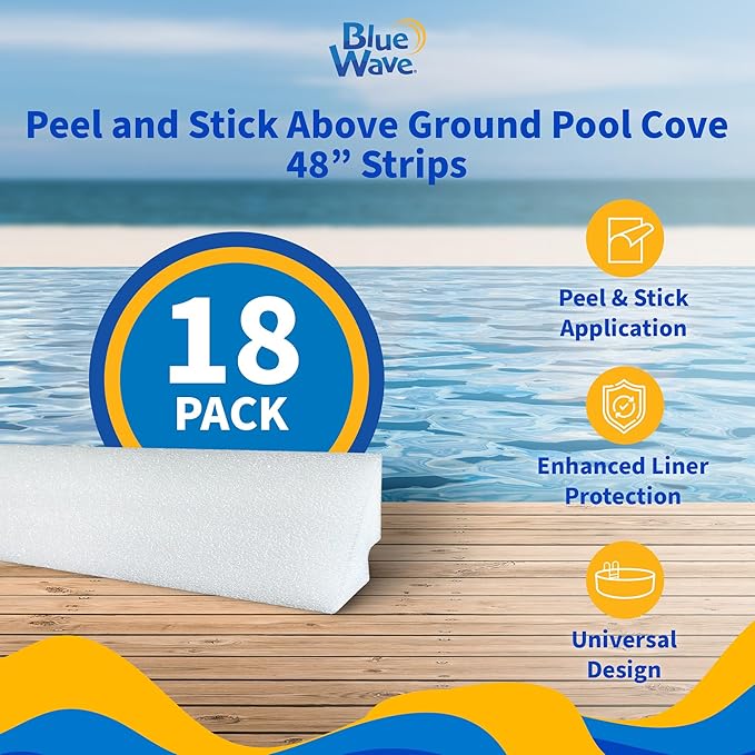 Blue Wave 48-in Peel and Stick Above Ground Pool Cove – Durable HDPE Foam Strips for Protecting Vinyl Liners – Made with Adhesive Backing for Easy and Secure Installation - 32-Pack, White