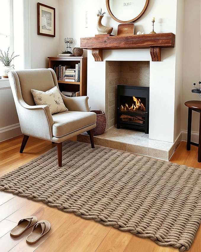 DEXI Jute Door Mat for Front Entryway, 47x71 Braided Woven Doormat Outside Entrance, Dirt Trapper Natural Fiber Entry Mats for Patio, Brown