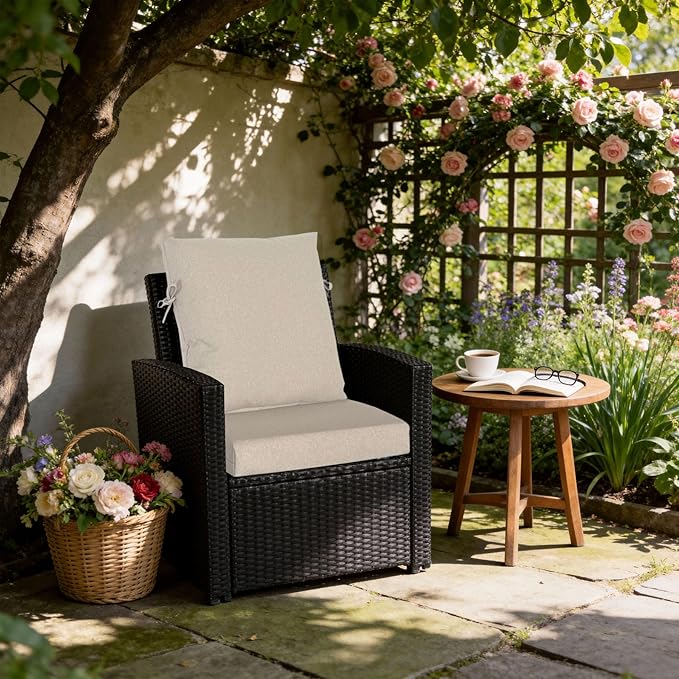 COZYVIDA Outdoor Dining Chair Cushion, Set of 1, 20" x 42",Water-Proof, UV-Resistant 1000+ Hrs, 30D Foam with Recycled Fiber Fill, YKK Zippers, Natural Linen-TPU