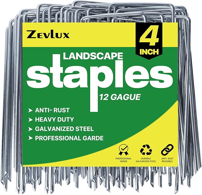 Landscape Staples 4 Inch 300 Pack Garden Stakes, Heavy Duty Galvanized Garden Staples for Fences, Lawns, Weed Barriers and Landscape Fabrics, Netting, Irrigation Hose (300)