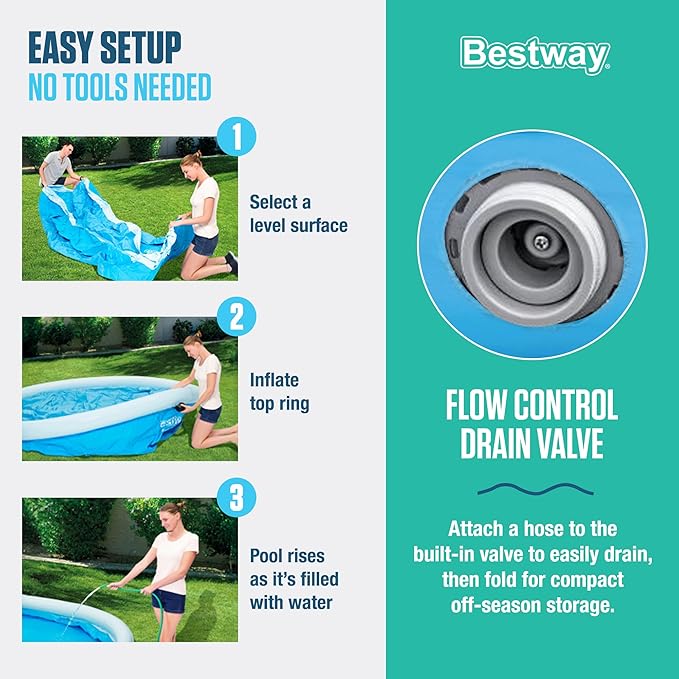 Bestway 57269E Fast Set Up 10ft x 30in Outdoor Round Inflatable Above Ground Swimming Pool Set with 330 GPH Filter Pump, Blue