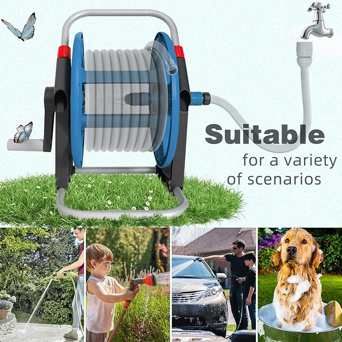 Garden Water Hose Reel Cart,Holds 50-60 Ft of 5/8 Inch Hose, Portable Hose Pipe Holder for Outside