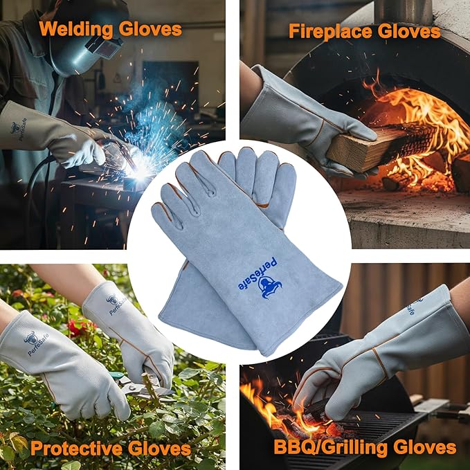 Welding Gloves 16 Inches, Heat Resistant 932℉ Leather Welding Gloves for MIG, TIG, Stick, Long Sleeve Grill Gloves for Welding, Fireplace, BBQ, Oven, Furnace, Wood Stove, Animal Handling